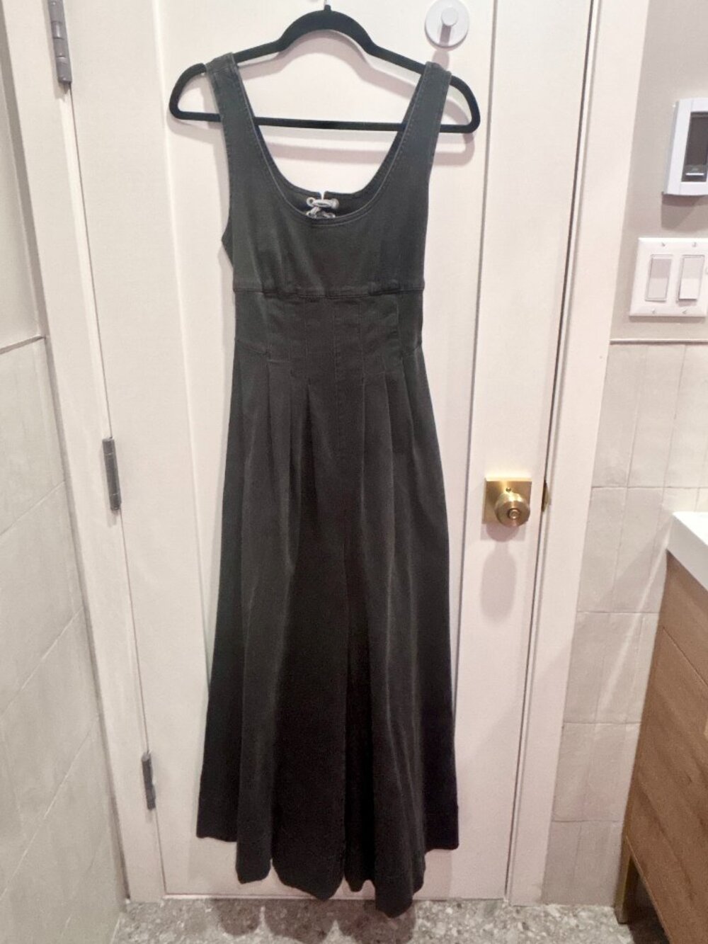 Free People Big Love Sleek Black Denim Tie Back Wide Leg Side Zip